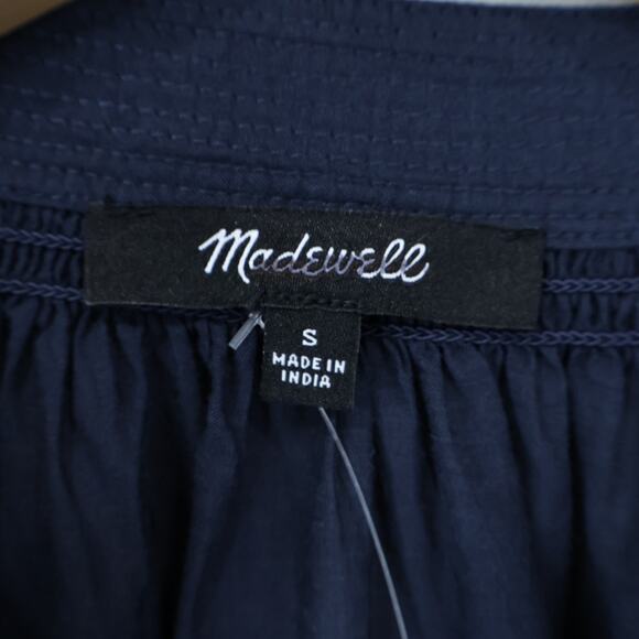 NWT Madewell Shirred Long-Sleeve Flowy V-Neck Top Ink Navy Blue Size Small - Picture 9 of 10